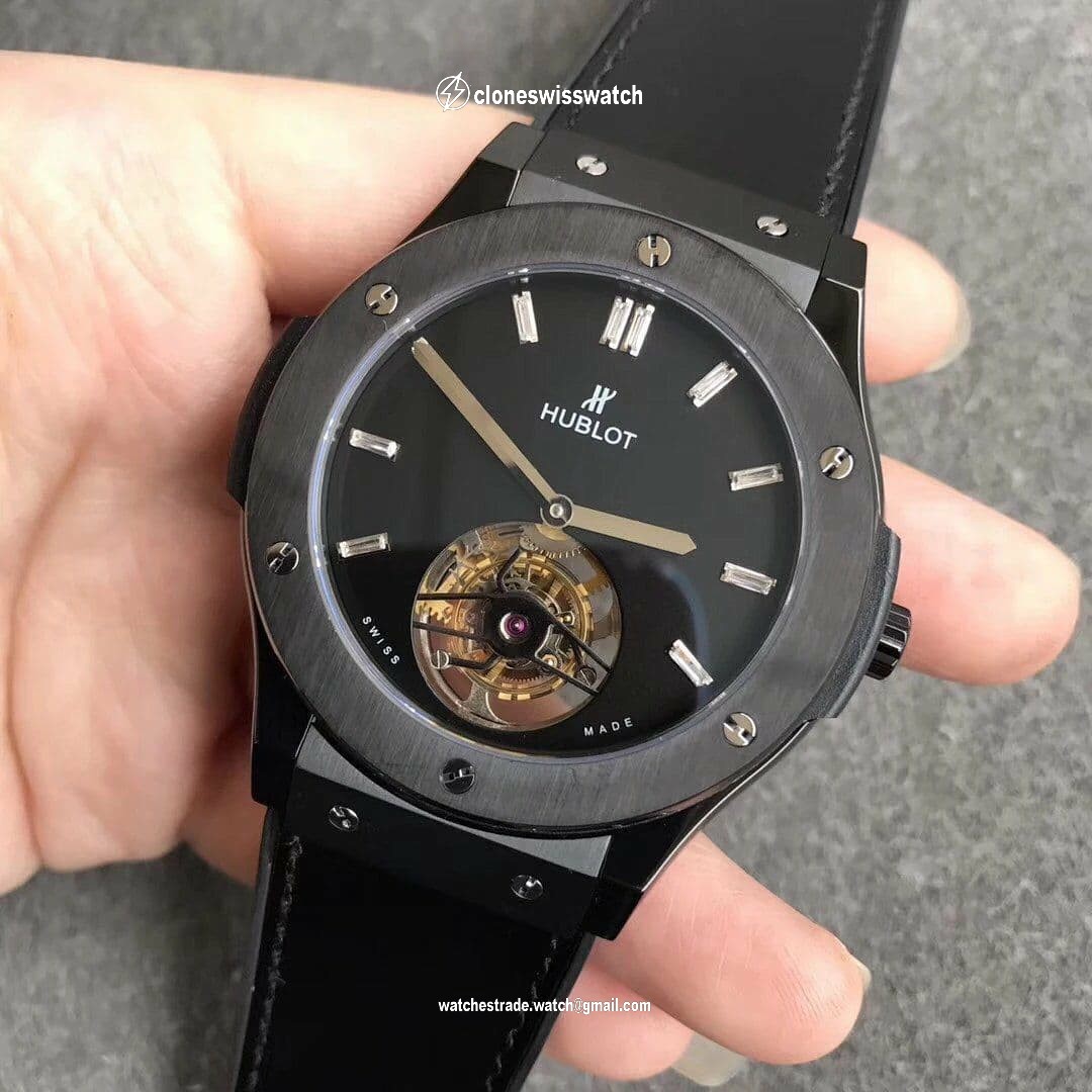 Classic Fusion Tourbillon 45mm PVD Black Dial Crystal Markers on Black Gummy Strap back Classic Fusion Tourbillon 45mm PVD Black Dial Crystal Markers on Black Gummy Strap back