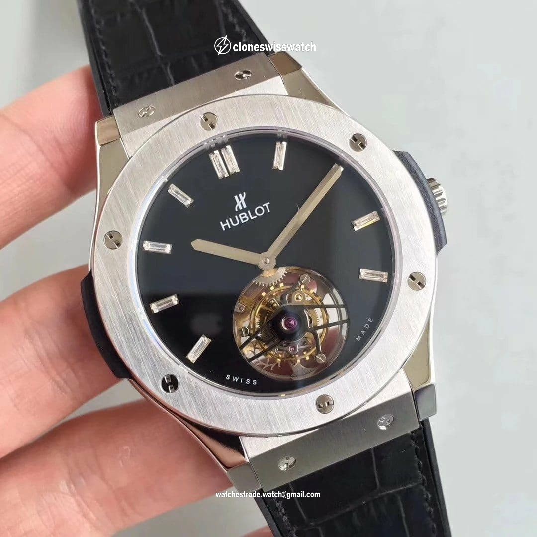 Classic Fusion Tourbillon 45mm SS Black Dial Crystal Markers on Black Gummy Strap back Classic Fusion Tourbillon 45mm SS Black Dial Crystal Markers on Black Gummy Strap back
