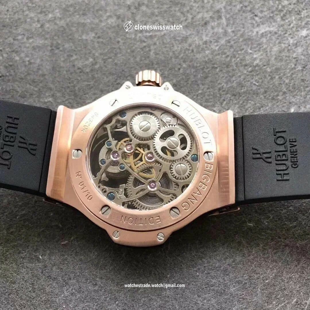 Big Bang Ceramic Diamond Bezel Skeleton Tourbillon on Black Rubber Strap back Big Bang Ceramic Diamond Bezel Skeleton Tourbillon on Black Rubber Strap back