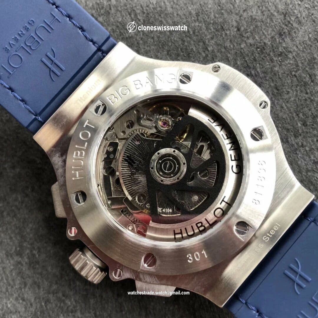 Big Bang 44mm SS V6F 1:1 Best Edition Blue Dial on Blue Gummy Strap HUB4104 back Big Bang 44mm SS V6F 1:1 Best Edition Blue Dial on Blue Gummy Strap HUB4104 back