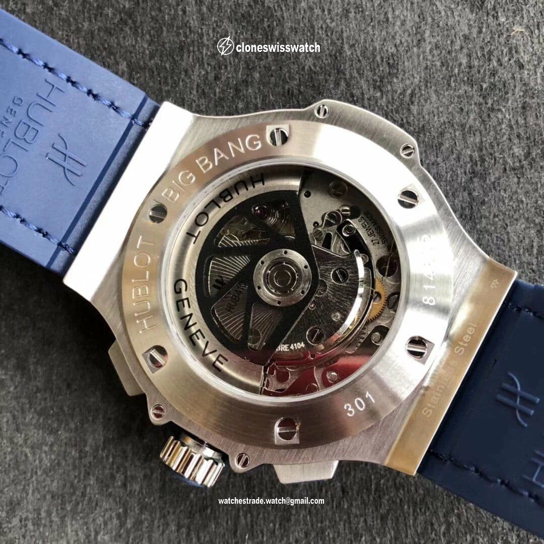 Big Bang 44mm SS Blue Dial Diamond Bezel on Blue Leather Strap HUB4104 back Big Bang 44mm SS Blue Dial Diamond Bezel on Blue Leather Strap HUB4104 back