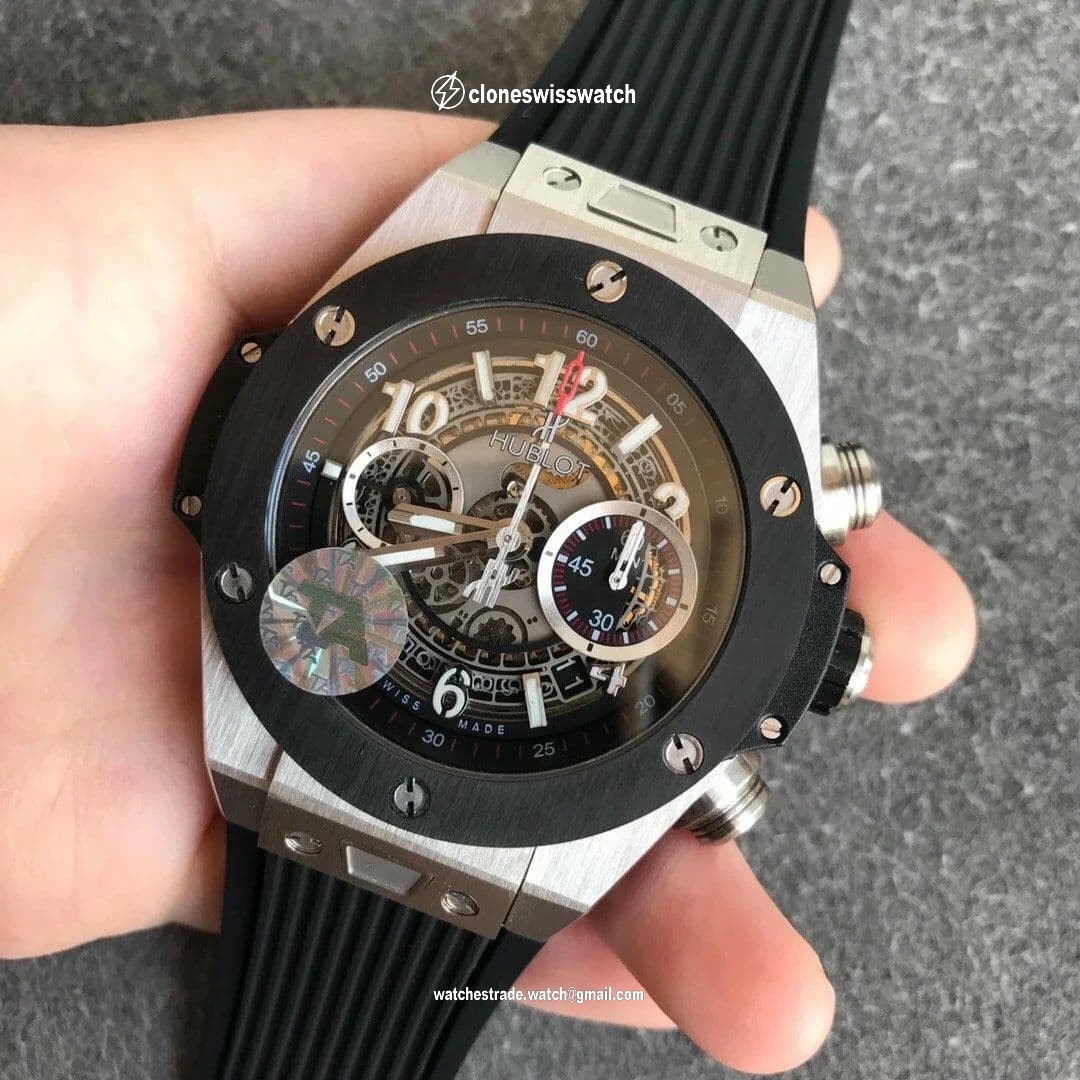 Big Bang Unico 45.5mm SS Ceramic Bezel Skeletonal Dial on Black Rubber Strap HUB1220 back Big Bang Unico 45.5mm SS Ceramic Bezel Skeletonal Dial on Black Rubber Strap HUB1220 back