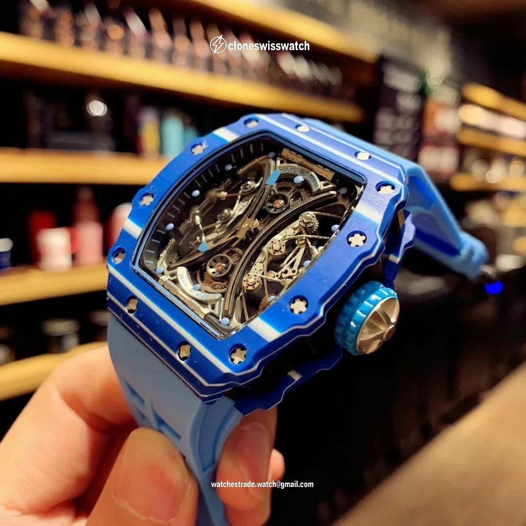 RM 53-01 Real Tourbillon Pablo Mac Donough Blue V9F Best Edition on Blue Rubber Strap back RM 53-01 Real Tourbillon Pablo Mac Donough Blue V9F Best Edition on Blue Rubber Strap back