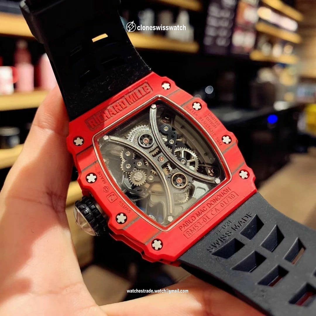 RM 53-01 Real Tourbillon Pablo Mac Donough Red V9F Best Edition on Black Rubber Strap back RM 53-01 Real Tourbillon Pablo Mac Donough Red V9F Best Edition on Black Rubber Strap back