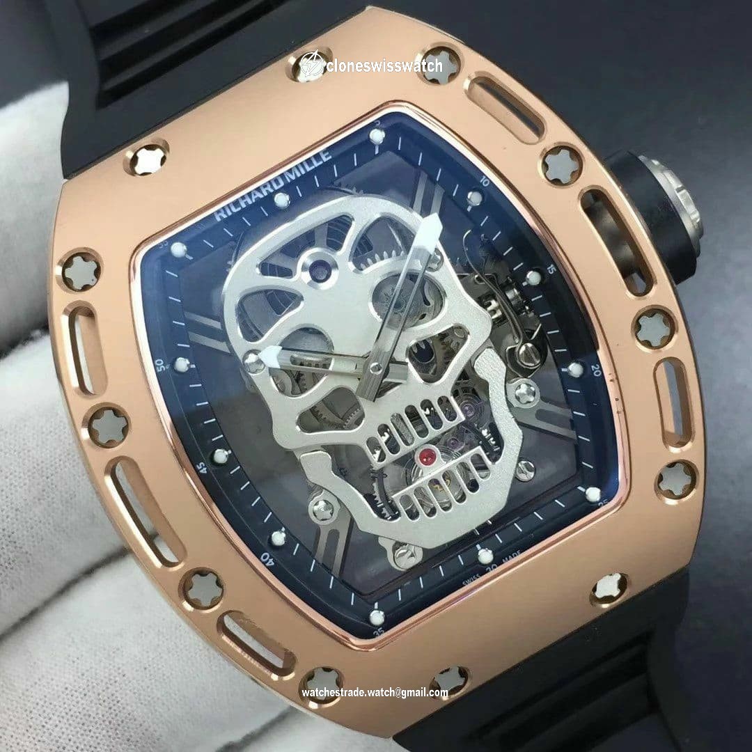 RM052 RG Real Tourbillon EURF Best Edition Skeleton Skull Dial on Black Rubber Strap back RM052 RG Real Tourbillon EURF Best Edition Skeleton Skull Dial on Black Rubber Strap back