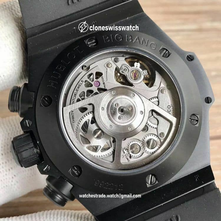 Big Bang Unico 45.5mm SS Ceramic Bezel Skeletonal Dial on Black Rubber Strap HUB1220 back Big Bang Unico 45.5mm SS Ceramic Bezel Skeletonal Dial on Black Rubber Strap HUB1220 back