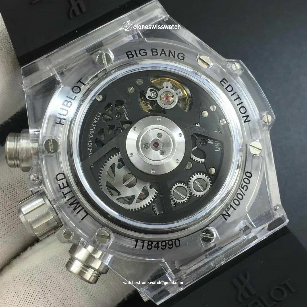 Big Bang Unico Diamond HBF 1:1 Best Edition Black Skeleton Dial Rainbow Bezel on Black Rubber Strap A1242 back Big Bang Unico Diamond HBF 1:1 Best Edition Black Skeleton Dial Rainbow Bezel on Black Rubber Strap A1242 back
