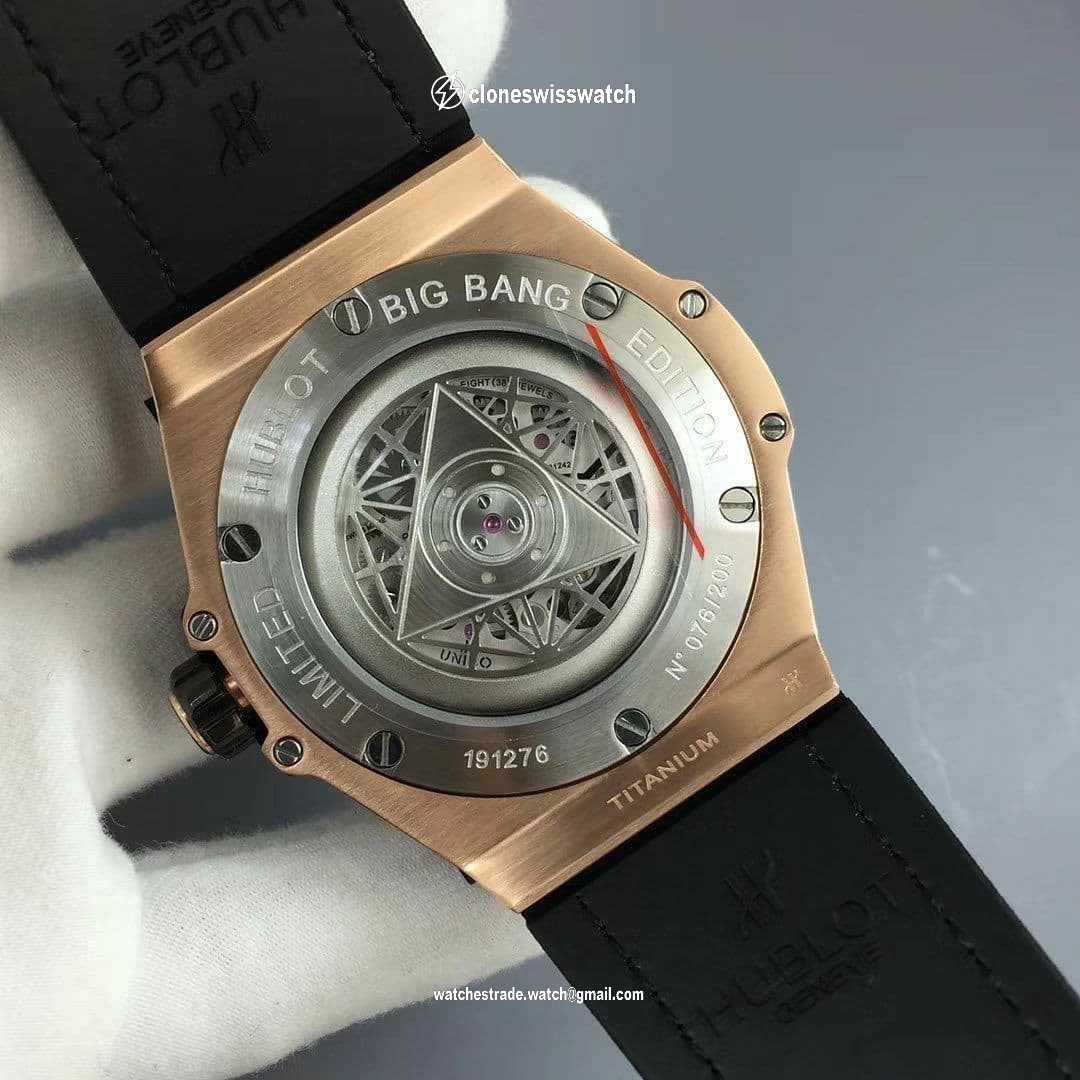 Big Bang Unico Sang Bleu Titanium HBF Skeleton Dial on Black Gummy Strap HUB1213 back Big Bang Unico Sang Bleu Titanium HBF Skeleton Dial on Black Gummy Strap HUB1213 back