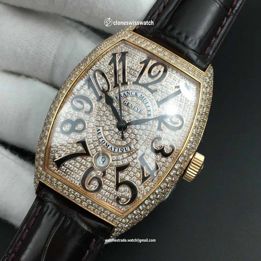Casablanca RG Full Paved Diamonds White/Black Dial on Brown Leather Strap MIYOTA 8215 back Casablanca RG Full Paved Diamonds White/Black Dial on Brown Leather Strap MIYOTA 8215 back
