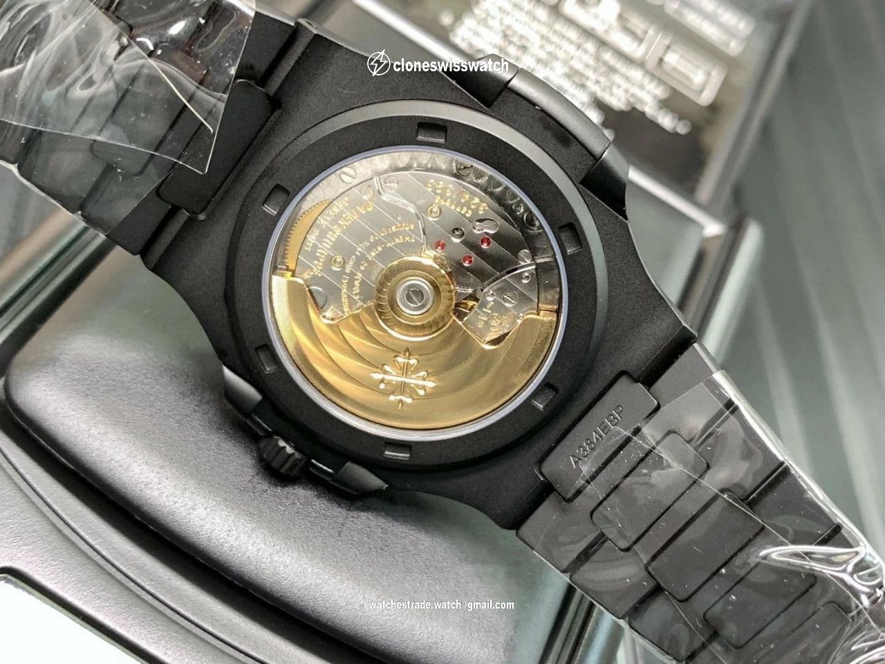 Nautilus 5711 PVD All Black PPF 1:1 Best Edition Blue Textured Dial on PVD Bracelet 324CS V4 back Nautilus 5711 PVD All Black PPF 1:1 Best Edition Blue Textured Dial on PVD Bracelet 324CS V4 back
