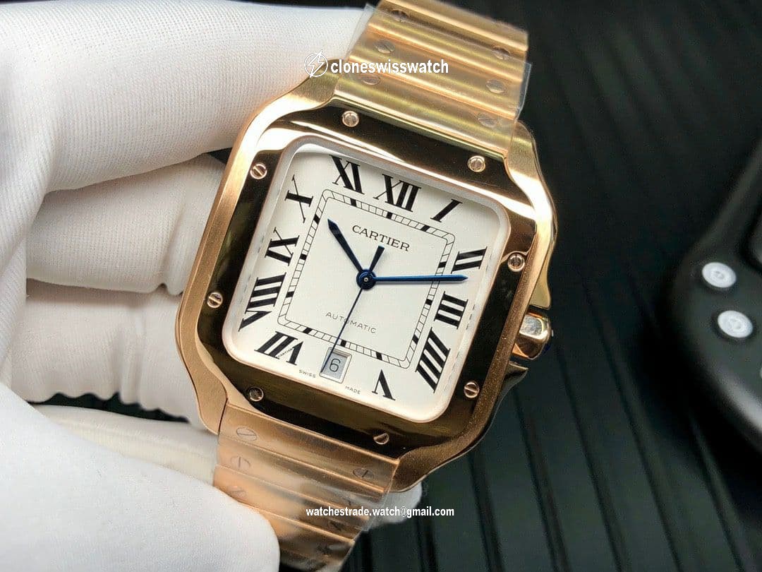 Santos de Cartier 40mm RG GF 1:1 Best Edition White Dial on RG SmartLinks Bracelet MIYOTA 9015 V2 back Santos de Cartier 40mm RG GF 1:1 Best Edition White Dial on RG SmartLinks Bracelet MIYOTA 9015 V2 back