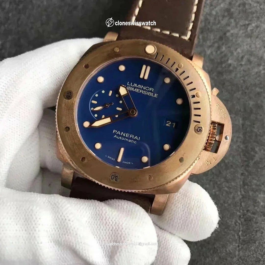PAM968 V Bronzo VSF 1:1 Best Edition Brown Ceramic Bezel and Dial on Blue Calfskin Strap P.9010 Clone back PAM968 V Bronzo VSF 1:1 Best Edition Brown Ceramic Bezel and Dial on Blue Calfskin Strap P.9010 Clone back
