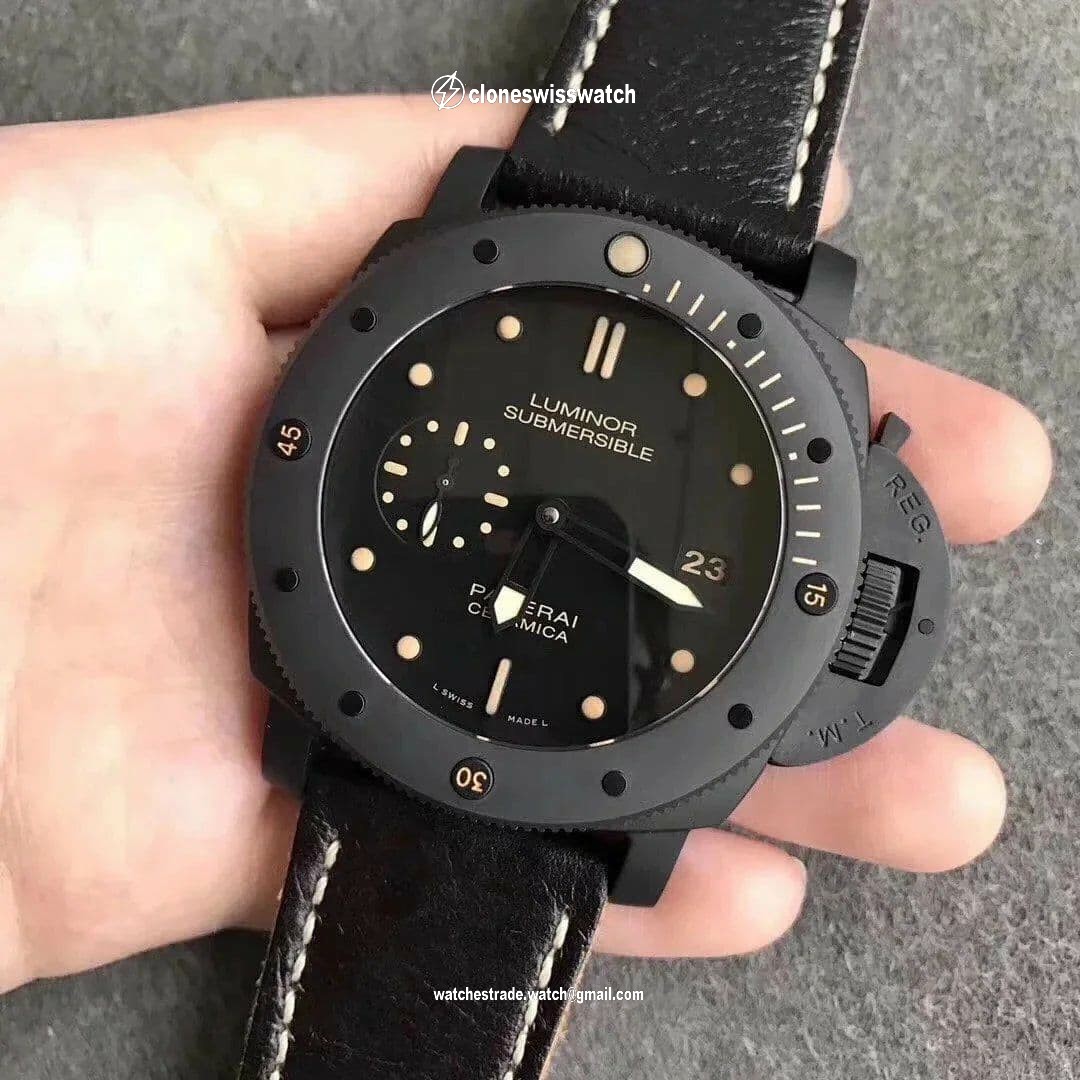 PAM968 VSF 1:1 Best Edition Black Ceramic Bezel and Dial on Black Calfskin Strap P.9010 Clone back PAM968 VSF 1:1 Best Edition Black Ceramic Bezel and Dial on Black Calfskin Strap P.9010 Clone back