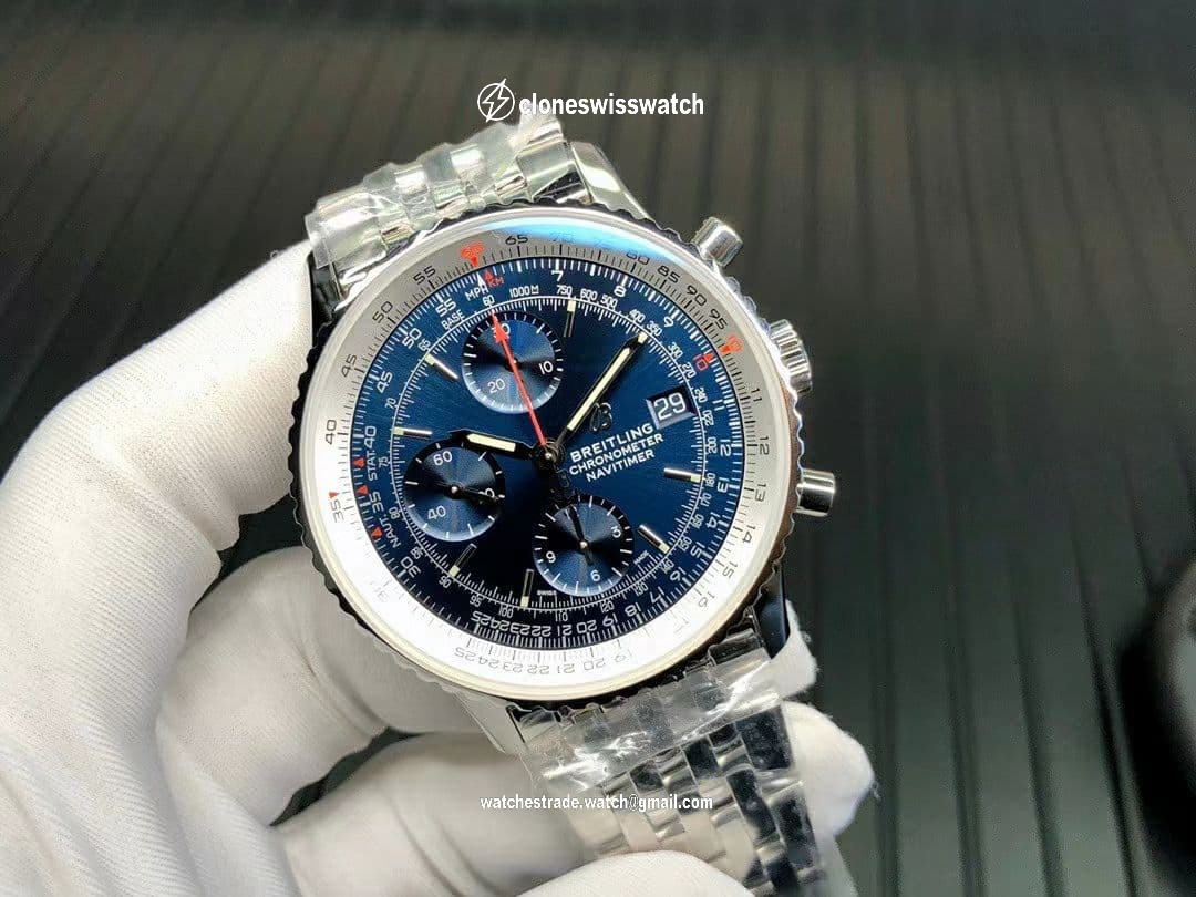 Breitling Navitimer Chronograph 41 SS/SS Blue KOR 7750 back Breitling Navitimer Chronograph 41 SS/SS Blue KOR 7750 back