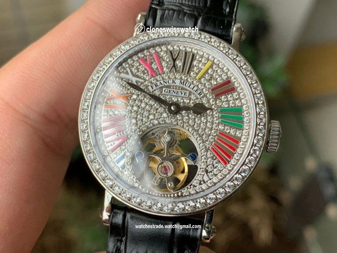Color Dreams Tourbillon SS Diamond Roman Numerals Markers on Black Croco Leather Strap back Color Dreams Tourbillon SS Diamond Roman Numerals Markers on Black Croco Leather Strap back