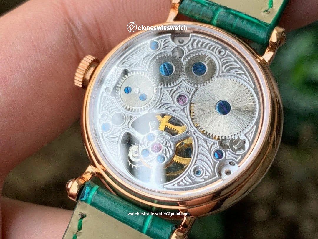 Color Dreams Tourbillon RG Diamond Bezel Arabic Numerals Markers on Green Croco Leather Strap back Color Dreams Tourbillon RG Diamond Bezel Arabic Numerals Markers on Green Croco Leather Strap back