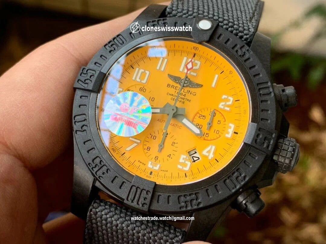 Avenger Hurricane 45mm Chrono GF 1:1 Best Edition Yellow Dial on Black Nylon Strap A7750 back Avenger Hurricane 45mm Chrono GF 1:1 Best Edition Yellow Dial on Black Nylon Strap A7750 back