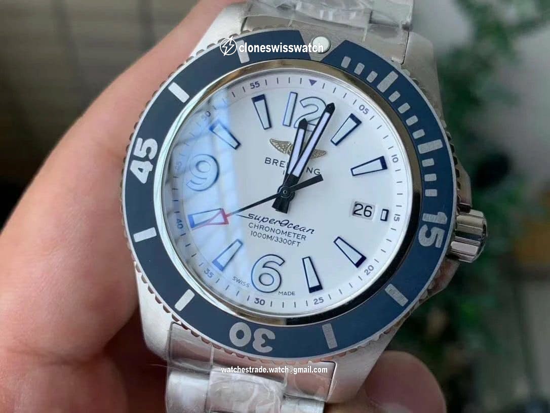 Superocean Automatic 44 TF 1:1 Best Edition White Dial Blue Bezel on SS Bracelet A2824 back Superocean Automatic 44 TF 1:1 Best Edition White Dial Blue Bezel on SS Bracelet A2824 back