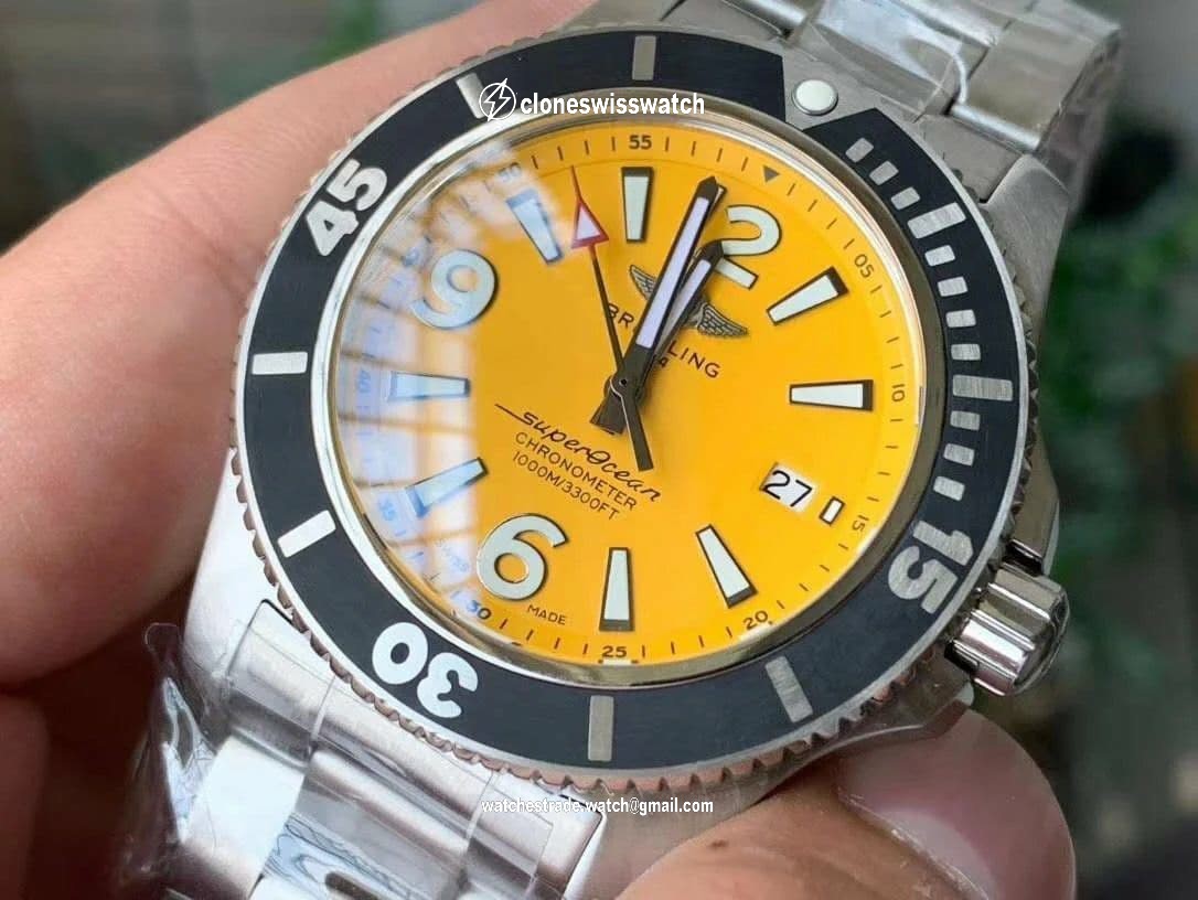 Superocean Automatic 44 TF 1:1 Best Edition Yellow Dial Black Bezel on SS Bracelet A2824 back Superocean Automatic 44 TF 1:1 Best Edition Yellow Dial Black Bezel on SS Bracelet A2824 back