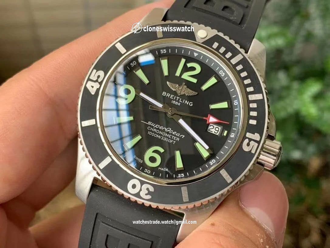 Superocean Automatic 44 TF 1:1 Best Edition Black Dial Black Bezel on Black Rubber Strap A2824 back Superocean Automatic 44 TF 1:1 Best Edition Black Dial Black Bezel on Black Rubber Strap A2824 back