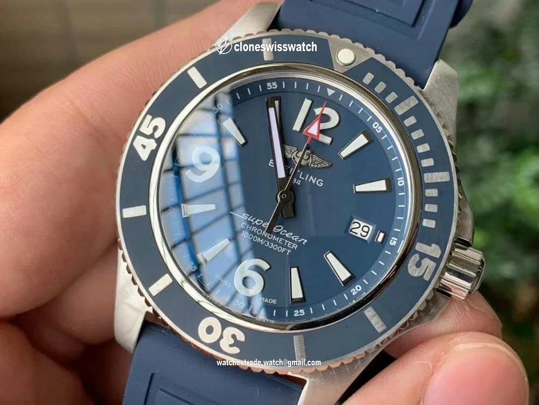 Superocean Automatic 44 TF 1:1 Best Edition Blue Dial Blue Bezel on Blue Rubber Strap A2824 back Superocean Automatic 44 TF 1:1 Best Edition Blue Dial Blue Bezel on Blue Rubber Strap A2824 back