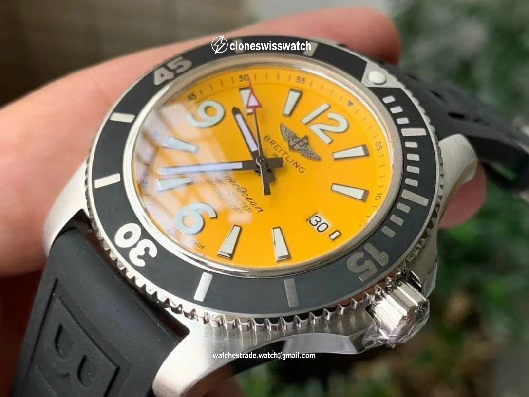 Superocean Automatic 44 TF 1:1 Best Edition Yellow Dial Black Bezel on Black Rubber Strap A2824 back Superocean Automatic 44 TF 1:1 Best Edition Yellow Dial Black Bezel on Black Rubber Strap A2824 back