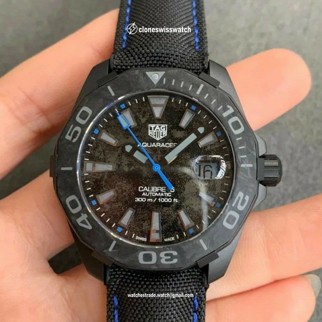 Aquaracer Calibre 5 Blue Carbon TBF 1:1 Best Edition Carbon Dial on Nylon Strap A2824 back Aquaracer Calibre 5 Blue Carbon TBF 1:1 Best Edition Carbon Dial on Nylon Strap A2824 back