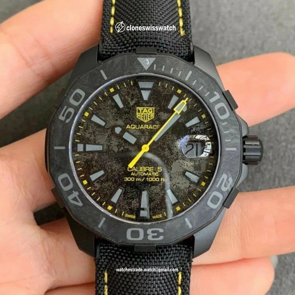 Aquaracer Calibre 5 Yellow Carbon TBF 1:1 Best Edition Carbon Dial on Nylon Strap A2824 back Aquaracer Calibre 5 Yellow Carbon TBF 1:1 Best Edition Carbon Dial on Nylon Strap A2824 back