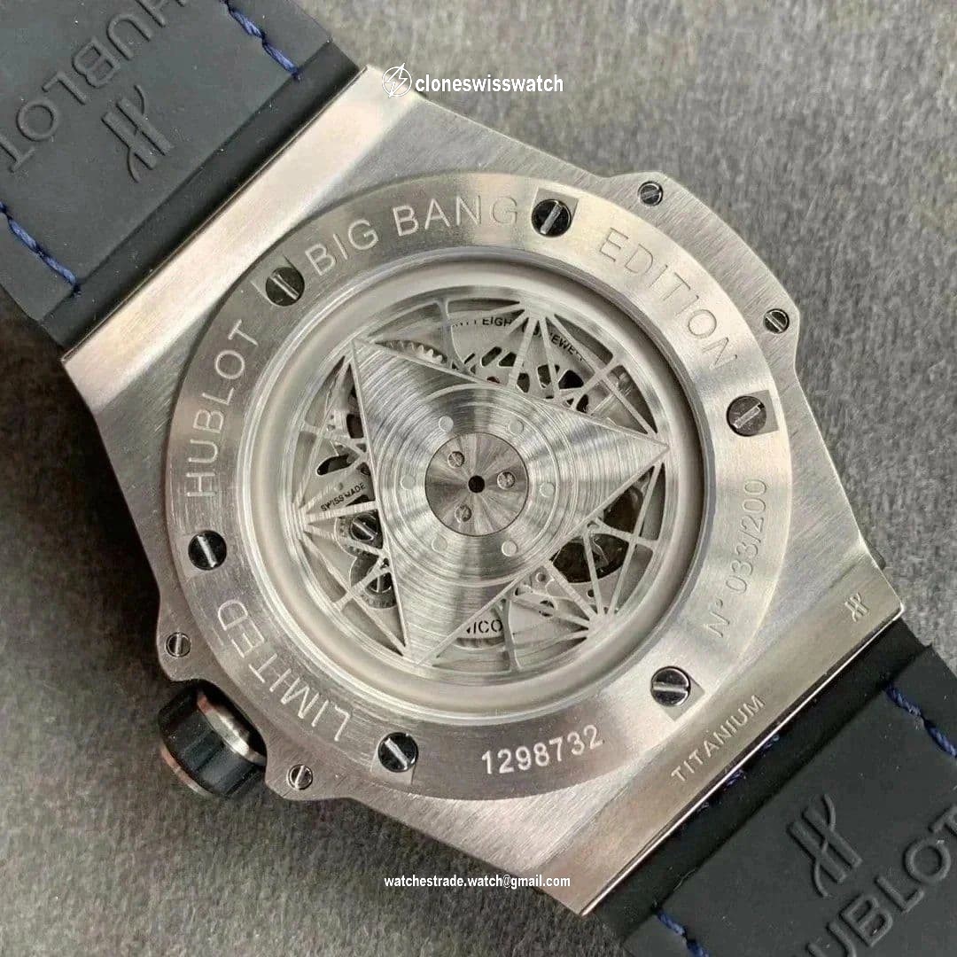 Big Bang Unico Sang Bleu Titanium HBF Skeleton Dial on Blue Gummy Strap HUB1213 back Big Bang Unico Sang Bleu Titanium HBF Skeleton Dial on Blue Gummy Strap HUB1213 back