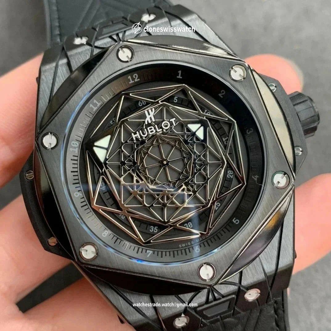 Big Bang Unico Sang Bleu Titanium Black HBF Skeleton Dial on Black Gummy Strap HUB1213 back Big Bang Unico Sang Bleu Titanium Black HBF Skeleton Dial on Black Gummy Strap HUB1213 back