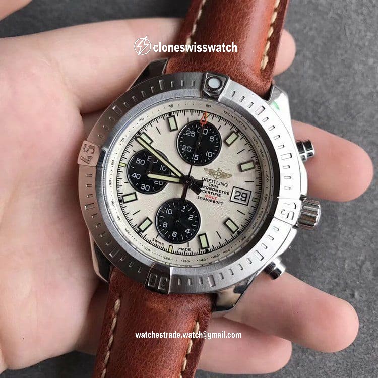 Colt Chronograph 44mm PVD WhiteTextured Dial on Leather Strap A7750 back Colt Chronograph 44mm PVD WhiteTextured Dial on Leather Strap A7750 back