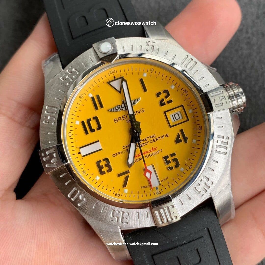 Breitling Avenger 45mm SS/NY/LE Yellow Stk GF Asia 2824 back Breitling Avenger 45mm SS/NY/LE Yellow Stk GF Asia 2824 back