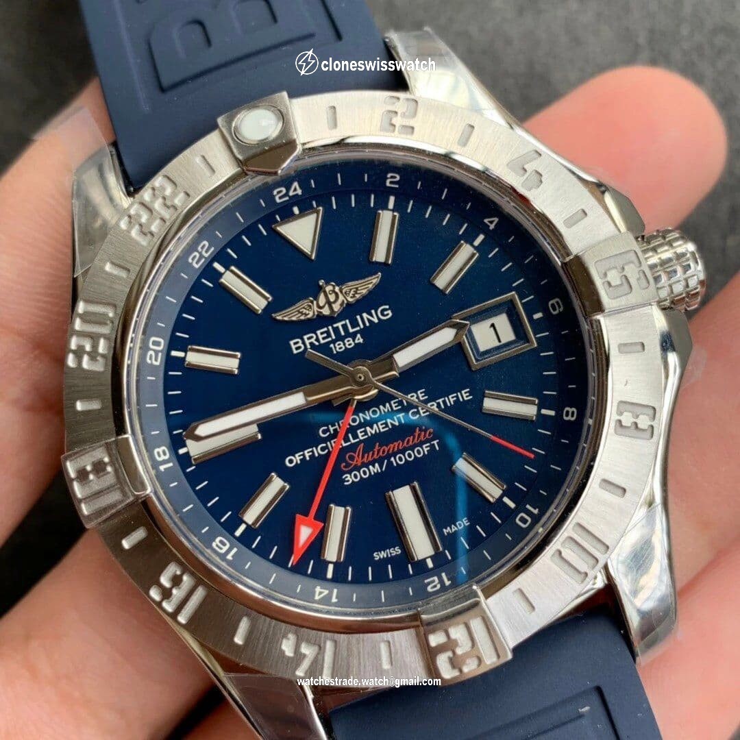 Avenger GMT SS GF 1:1 Best Edition Blue Dial on Blue rubber Strap A2836 V2 back Avenger GMT SS GF 1:1 Best Edition Blue Dial on Blue rubber Strap A2836 V2 back