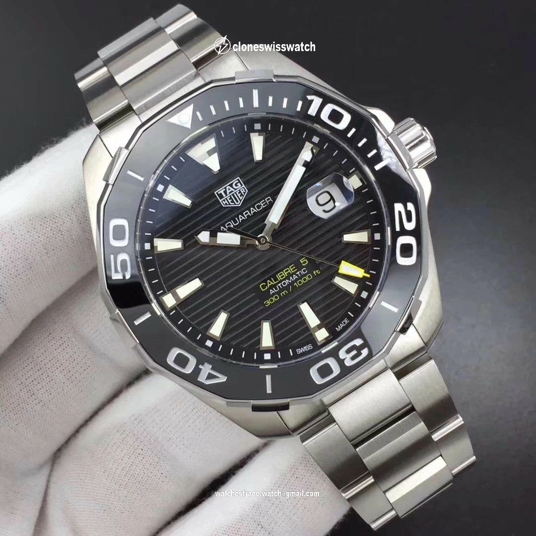 Aquaracer Calibre 5 SS 43mm KOR 1:1 Best Edition Black Ceramic Bezel Black Dial on SS Bracelet SW200 back Aquaracer Calibre 5 SS 43mm KOR 1:1 Best Edition Black Ceramic Bezel Black Dial on SS Bracelet SW200 back