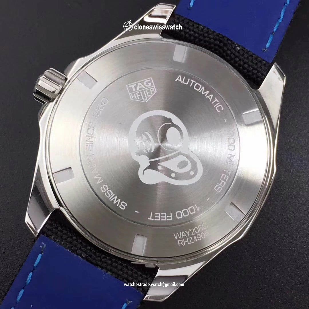 Aquaracer Calibre 5 SS 43mm OXF 1:1 Best Edition Ceramic Bezel Black Dial "Single Blue" on Nylon Strap SW200 back Aquaracer Calibre 5 SS 43mm OXF 1:1 Best Edition Ceramic Bezel Black Dial "Single Blue" on Nylon Strap SW200 back