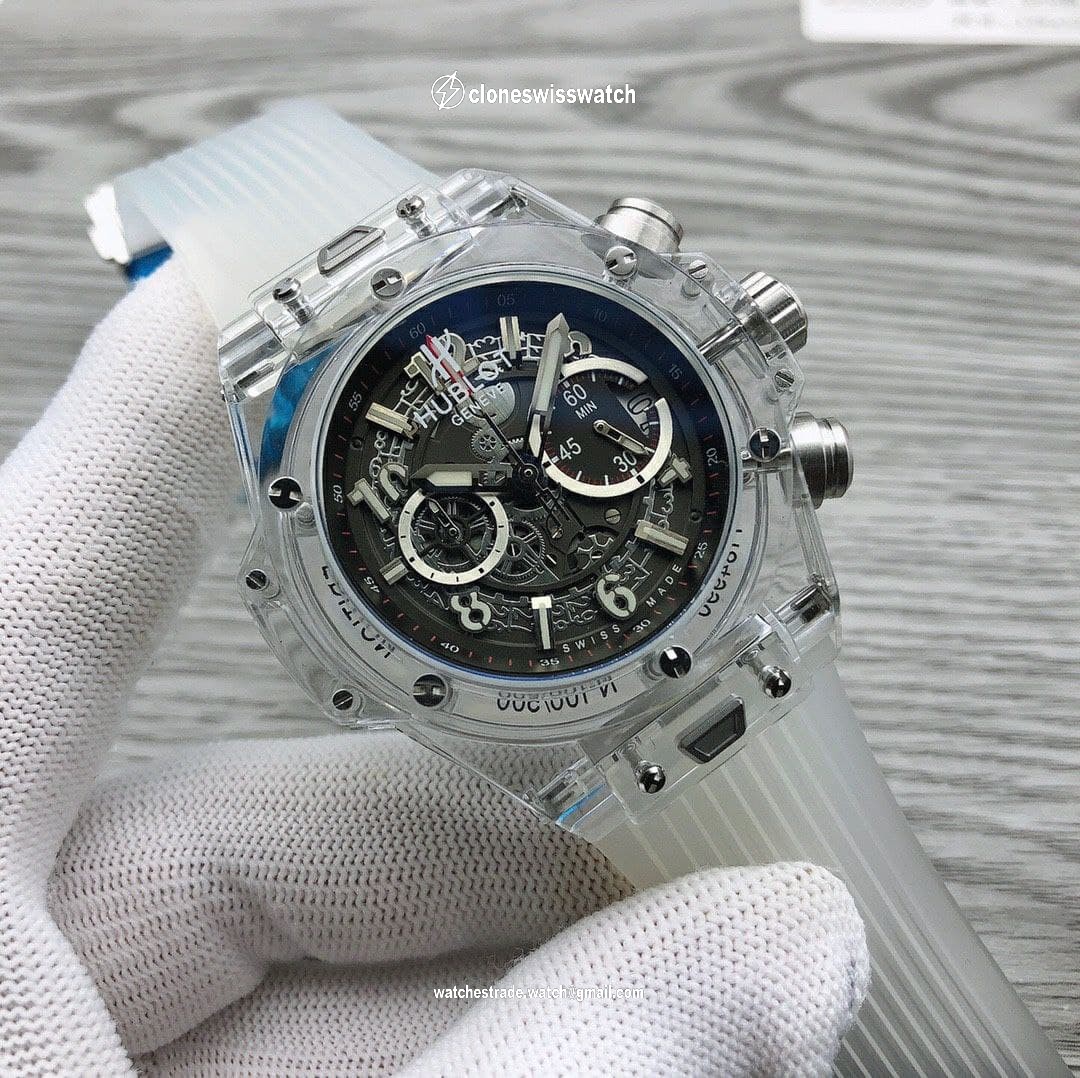 Hublot Bang Glass Black Chrono On Rubber Strap back Hublot Bang Glass Black Chrono On Rubber Strap back