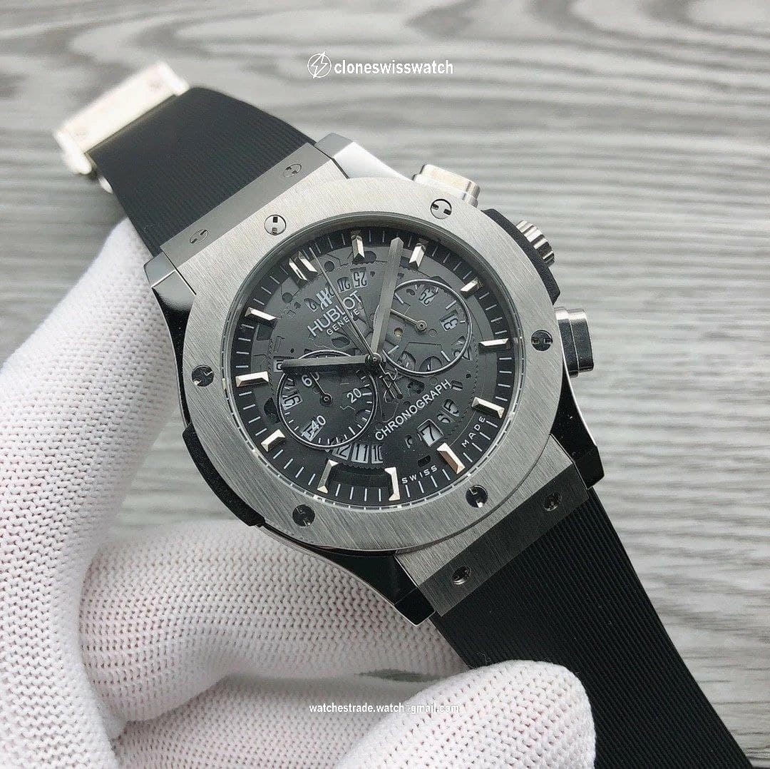 Hublot Chrono Silver Hight Version On Black Rubber Strap back Hublot Chrono Silver Hight Version On Black Rubber Strap back