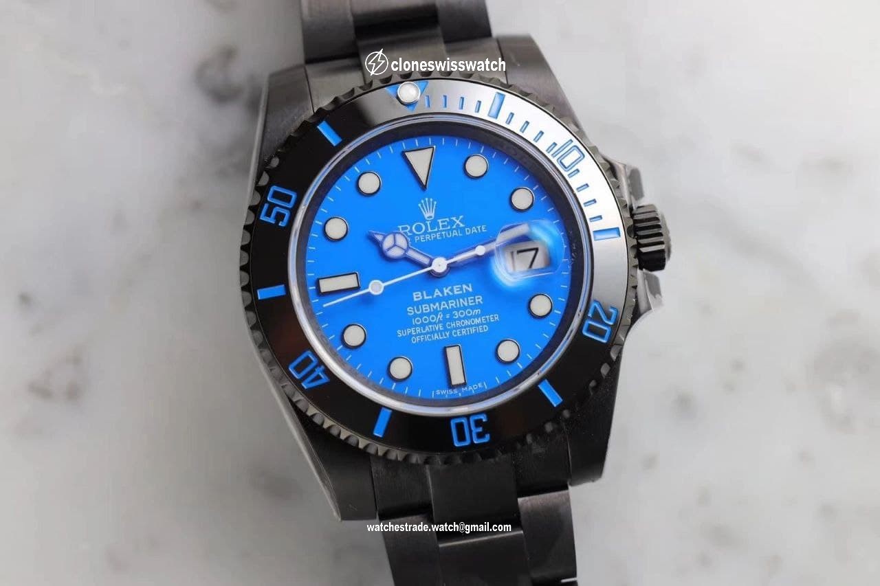 ROLSUB0321 - Blaken Submariner Date Blue PVD/SS V6F A2824 back ROLSUB0321 - Blaken Submariner Date Blue PVD/SS V6F A2824 back