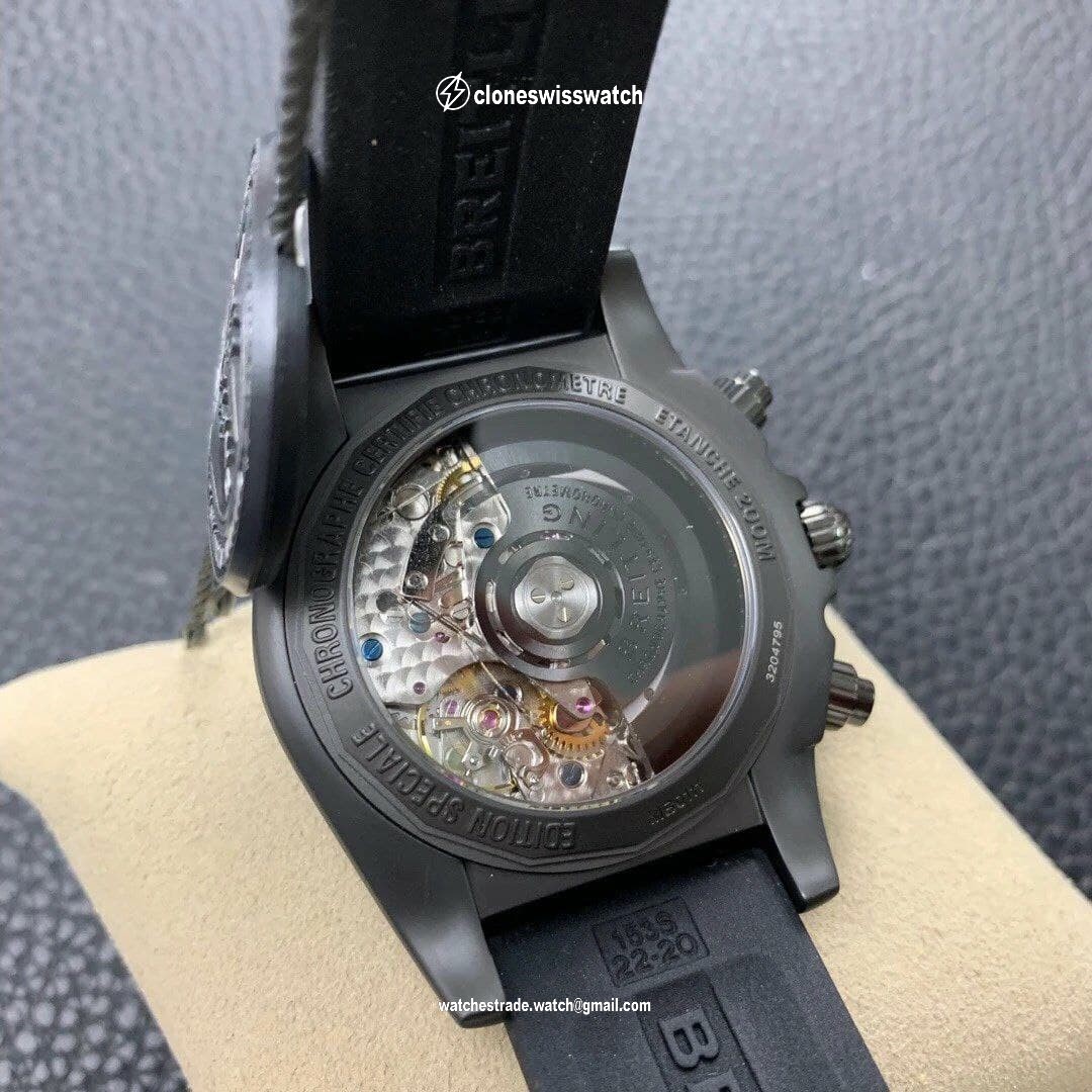 Chronomat 44mm Blacksteel GF 1:1 Special Edition Yellow Dial on Black Rubber Strap back Chronomat 44mm Blacksteel GF 1:1 Special Edition Yellow Dial on Black Rubber Strap back