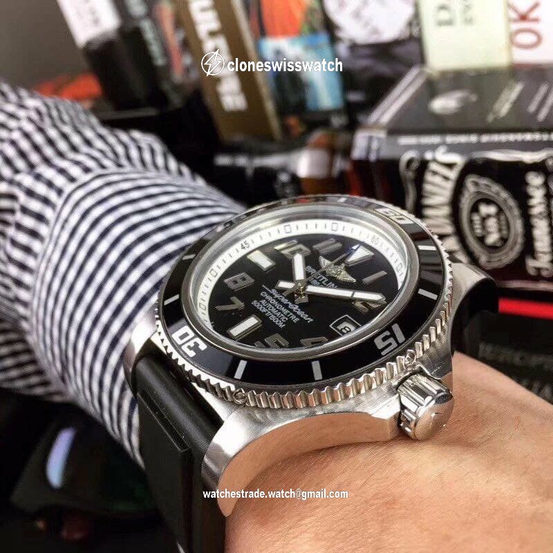 Breitling Superocean Black White Dial on Black Rubber Strap back Breitling Superocean Black White Dial on Black Rubber Strap back