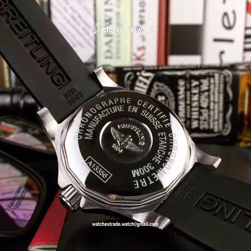 Breitling Superocean Black Red Dial on Black Rubber Strap back Breitling Superocean Black Red Dial on Black Rubber Strap back