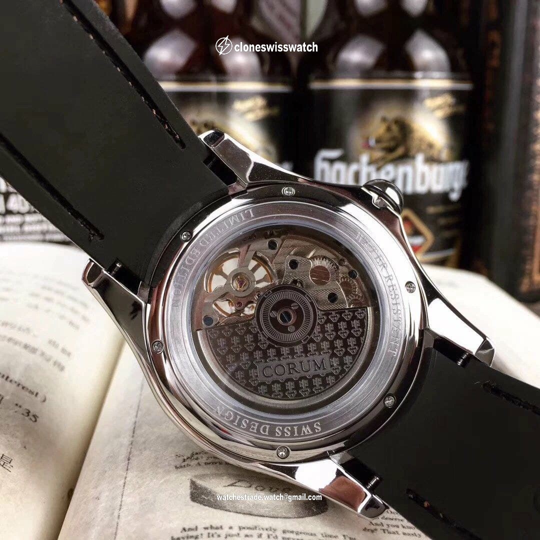 Coru Babble Case Gold Skull on Black Leather Strap back Coru Babble Case Gold Skull on Black Leather Strap back