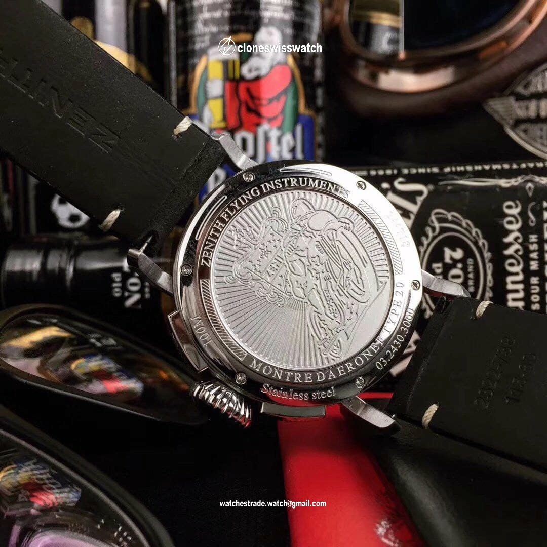 Zenith Pilot Silver Case Grey Dial back Zenith Pilot Silver Case Grey Dial back