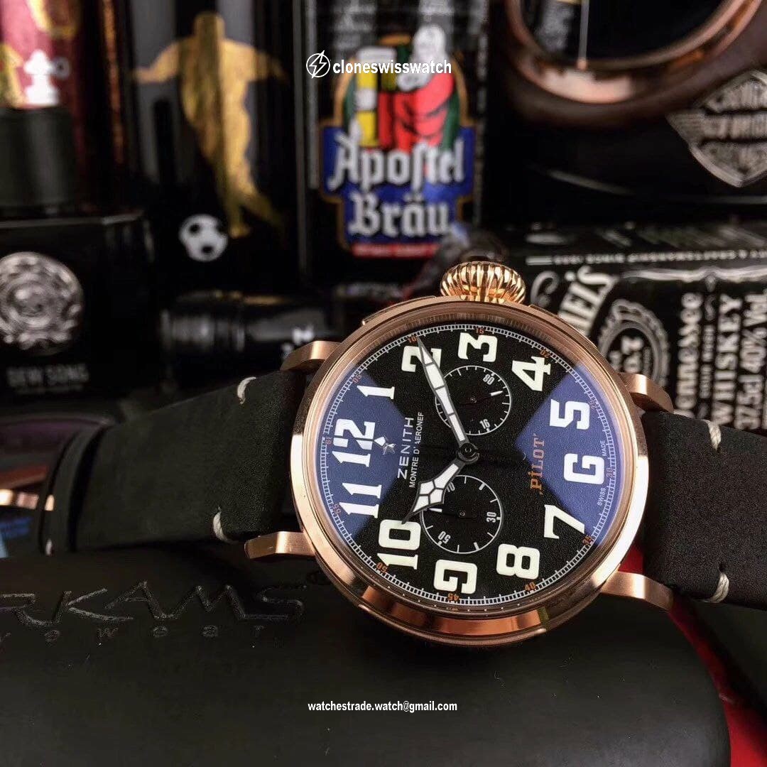 Zenith Pilot Gold Case Black Dial Chrono back Zenith Pilot Gold Case Black Dial Chrono back