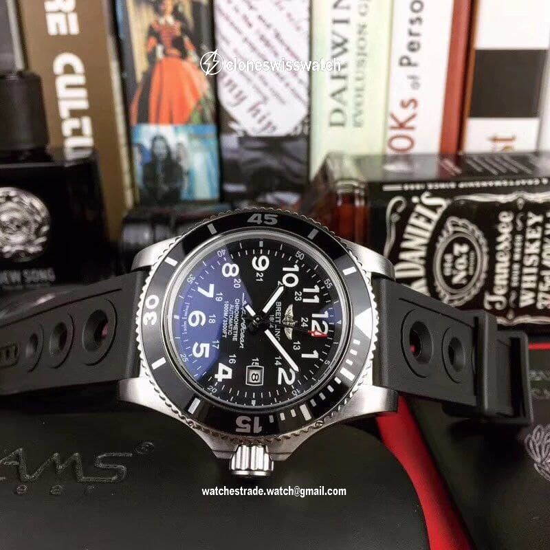 Breitling Superocean Black Dial on Black Rubber Strap back Breitling Superocean Black Dial on Black Rubber Strap back