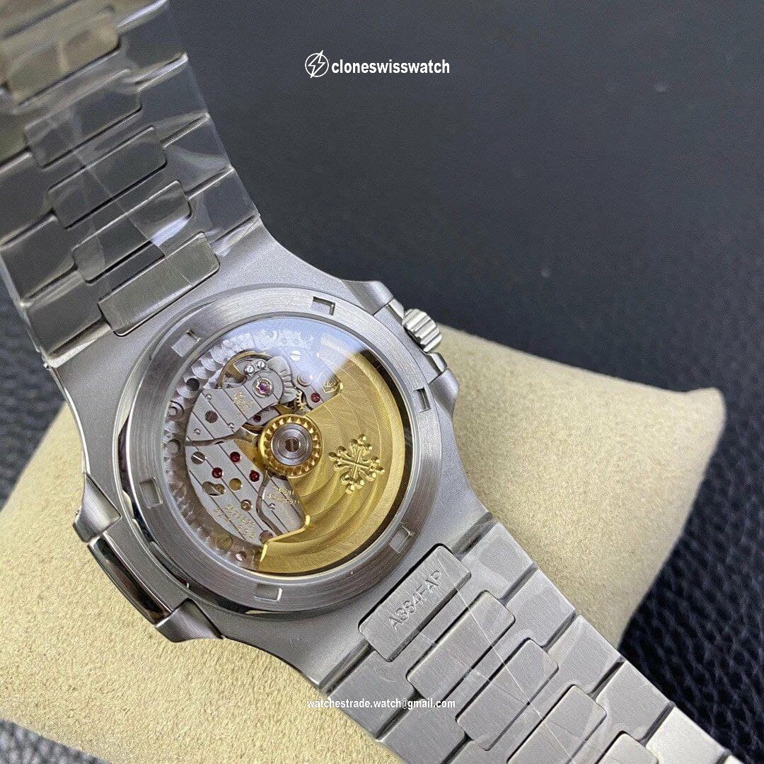 Nautilus Jumbo 5711 PF 1:1 Best Edition Black Textured Dial Diamonds Bezel on SS Bracelet A324 back Nautilus Jumbo 5711 PF 1:1 Best Edition Black Textured Dial Diamonds Bezel on SS Bracelet A324 back