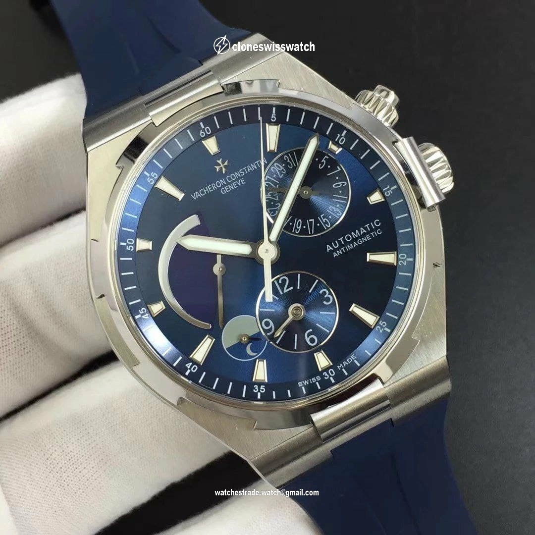Overseas Dual Time Power Reserve TWA 1:1 Best Edition Blue Dial on Blue Leather Strap back Overseas Dual Time Power Reserve TWA 1:1 Best Edition Blue Dial on Blue Leather Strap back