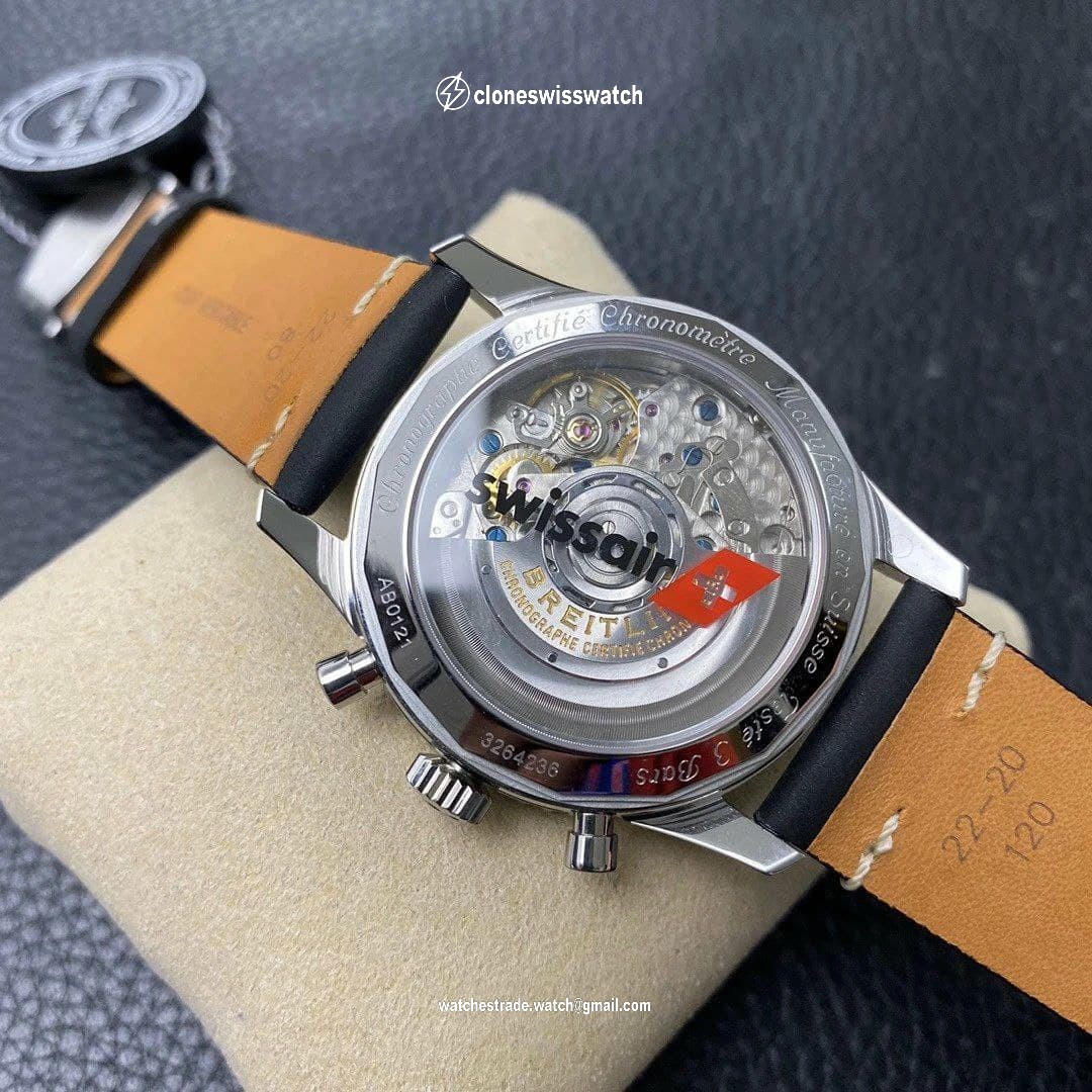 Navitimer B01 Chronograph 43 TWA Editioin SS OXF Black Dial Steel Markers on Black Leather Strap back Navitimer B01 Chronograph 43 TWA Editioin SS OXF Black Dial Steel Markers on Black Leather Strap back