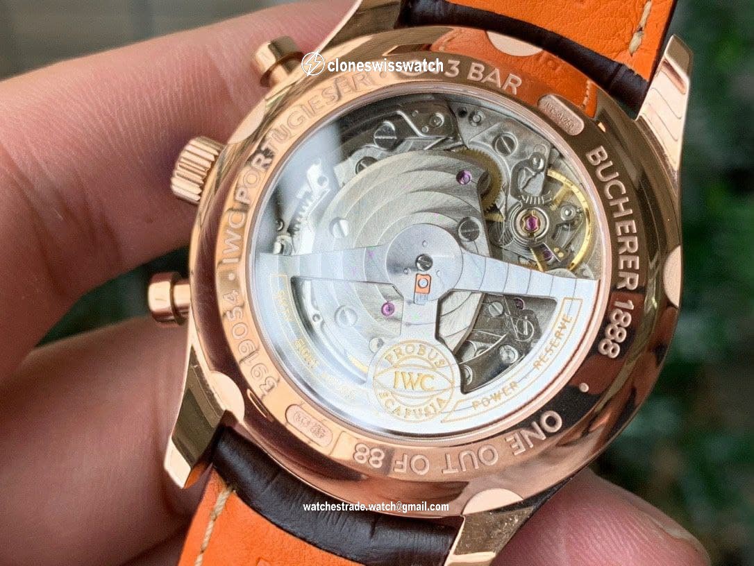 Da Vinci Chrono IW3934 RG 1:1 Best Edition White Dial Gold Markers on Brown Leather Strap back Da Vinci Chrono IW3934 RG 1:1 Best Edition White Dial Gold Markers on Brown Leather Strap back