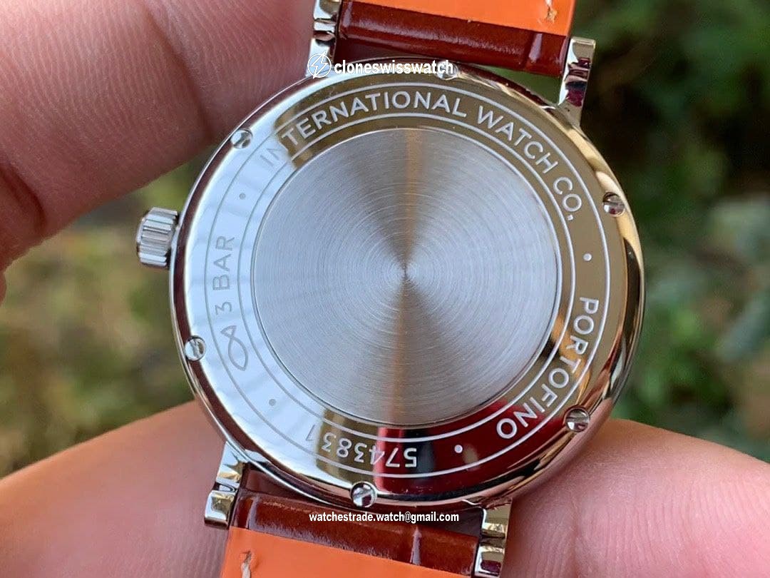 Portofino 37mm SS V7F 1:1 Best Edition White Dial Diamonds Bezel on Brown Leather Strap back Portofino 37mm SS V7F 1:1 Best Edition White Dial Diamonds Bezel on Brown Leather Strap back